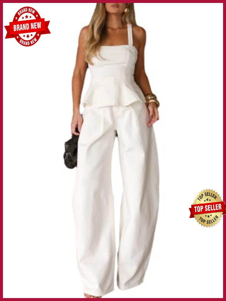 Women's 2 Piece Set Sleeveless Peplum Top Wide Leg Pants Going Out